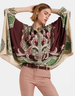 La DoubleJ Camicie E Top<Foulard ShirtPortal Plac&eacute;e Brown in Silk Twill
