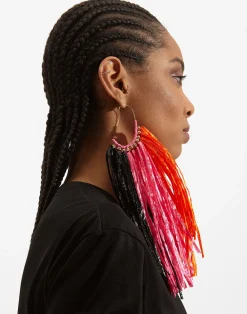 La DoubleJ Bijoux|Accessories<Fringe EarringsMulticolor Rosa/Arancio/Nero in Raffia