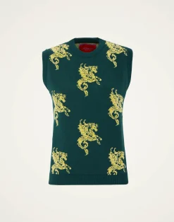 La DoubleJ Maglieria<Gryphos GiletBlack & Lime in Fleece Jacquard