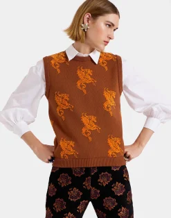 La DoubleJ Maglieria<Gryphos GiletBrown in Fleece Jacquard