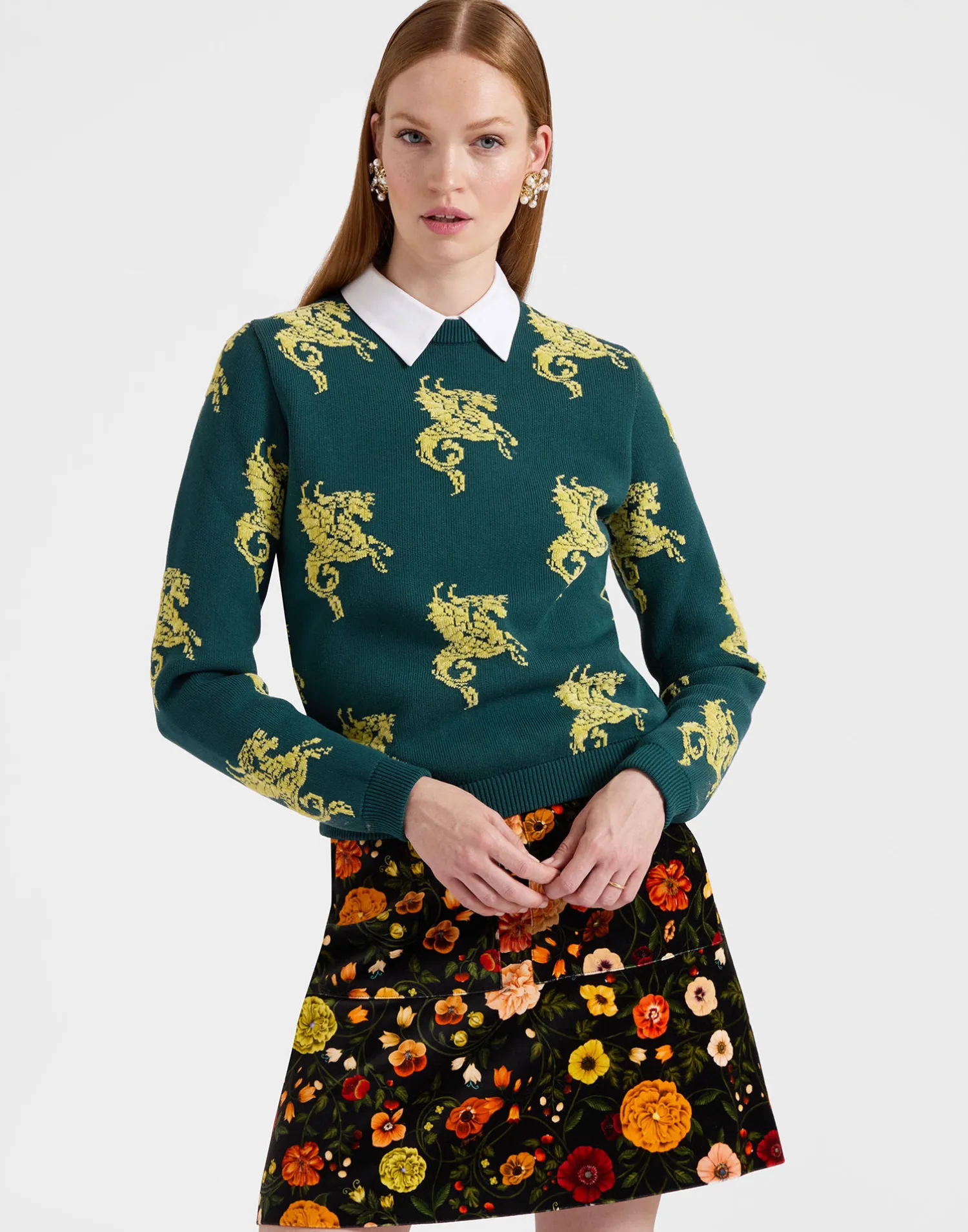 La DoubleJ Maglieria<Gryphos SweaterDark Green in Fleece Jacquard