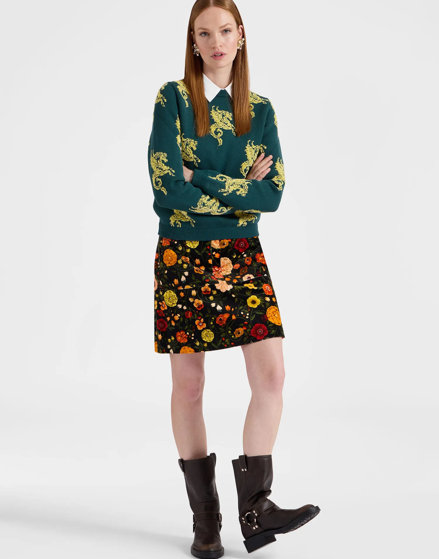 La DoubleJ Maglieria<Gryphos SweaterDark Green in Fleece Jacquard