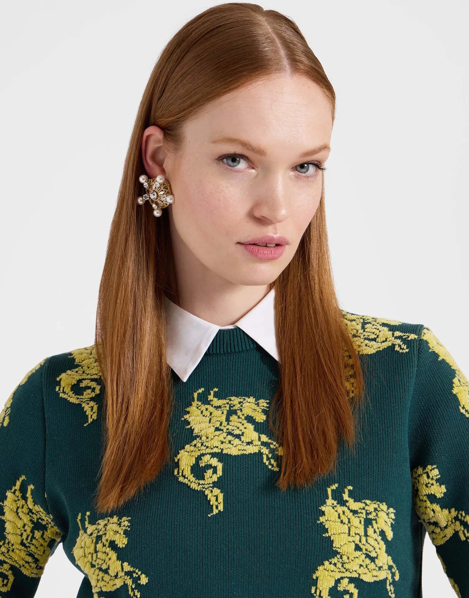 La DoubleJ Maglieria<Gryphos SweaterDark Green in Fleece Jacquard
