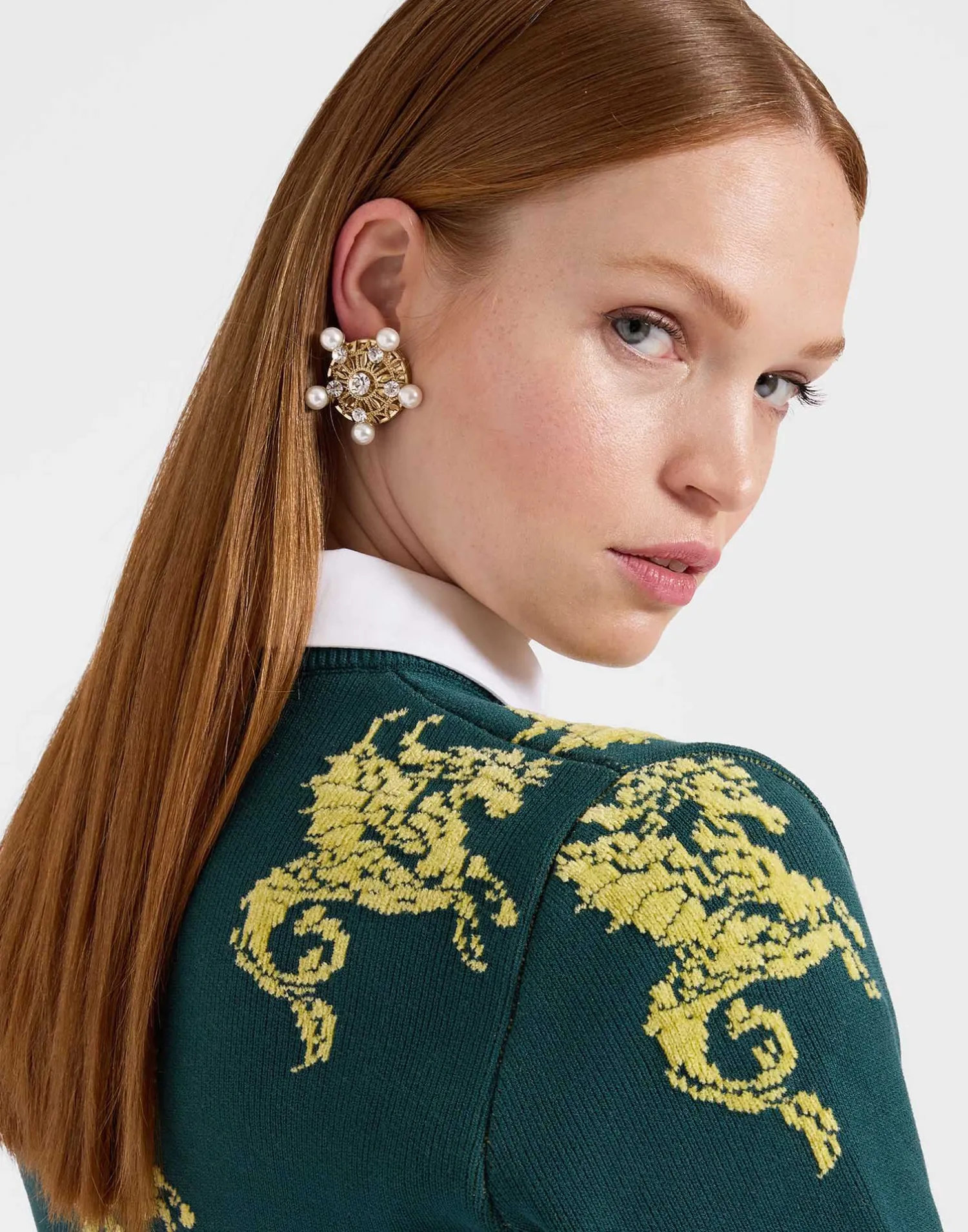 La DoubleJ Maglieria<Gryphos SweaterDark Green in Fleece Jacquard