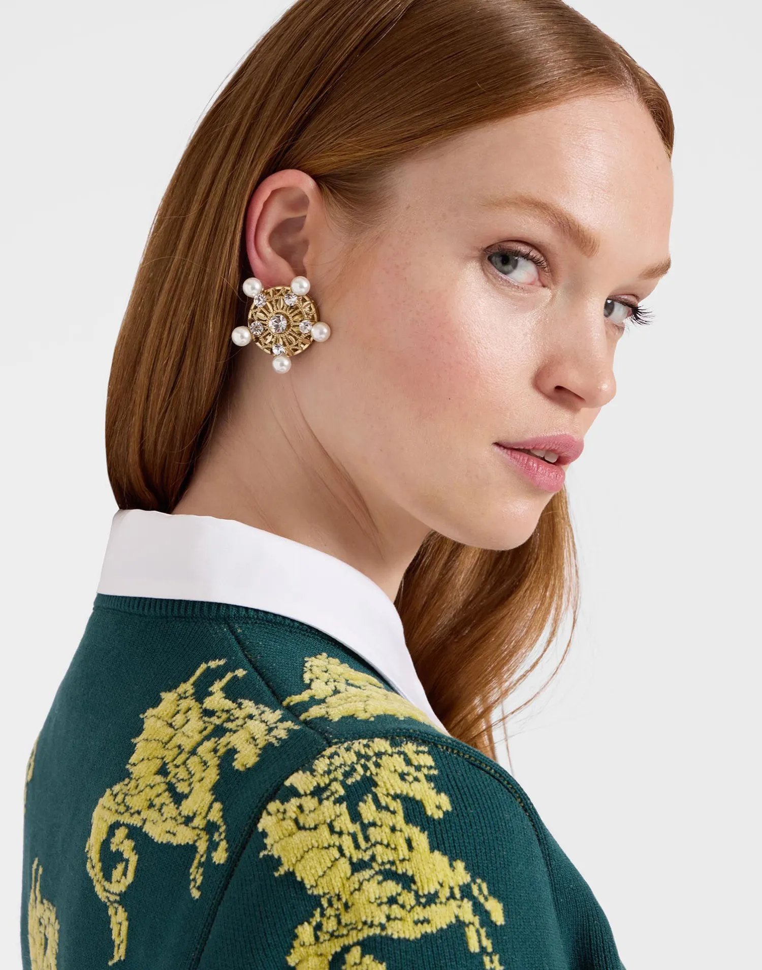 La DoubleJ Maglieria<Gryphos SweaterDark Green in Fleece Jacquard