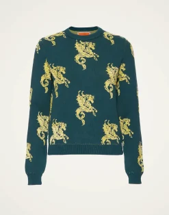 La DoubleJ Maglieria<Gryphos SweaterDark Green in Fleece Jacquard