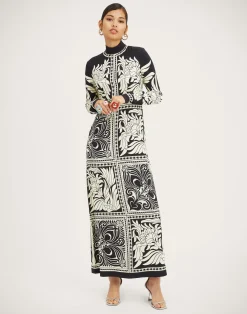 La DoubleJ Vestiti<Halle DressMix Tiles Plac&eacute;e Black in Envers Satin