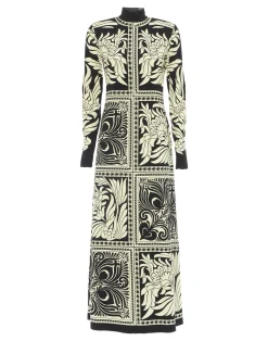 La DoubleJ Vestiti<Halle DressMix Tiles Plac&eacute;e Black in Envers Satin