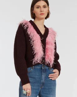 La DoubleJ Maglieria<High Kick CardiganBordeaux in Wool With Feathers