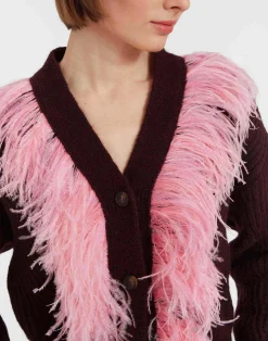 La DoubleJ Maglieria<High Kick CardiganBordeaux in Wool With Feathers