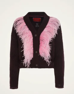 La DoubleJ Maglieria<High Kick CardiganBordeaux in Wool With Feathers
