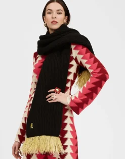 La DoubleJ Foulard E Sciarpe|Accessories<High Kick ScarfAnthracite in Wool With Feathers