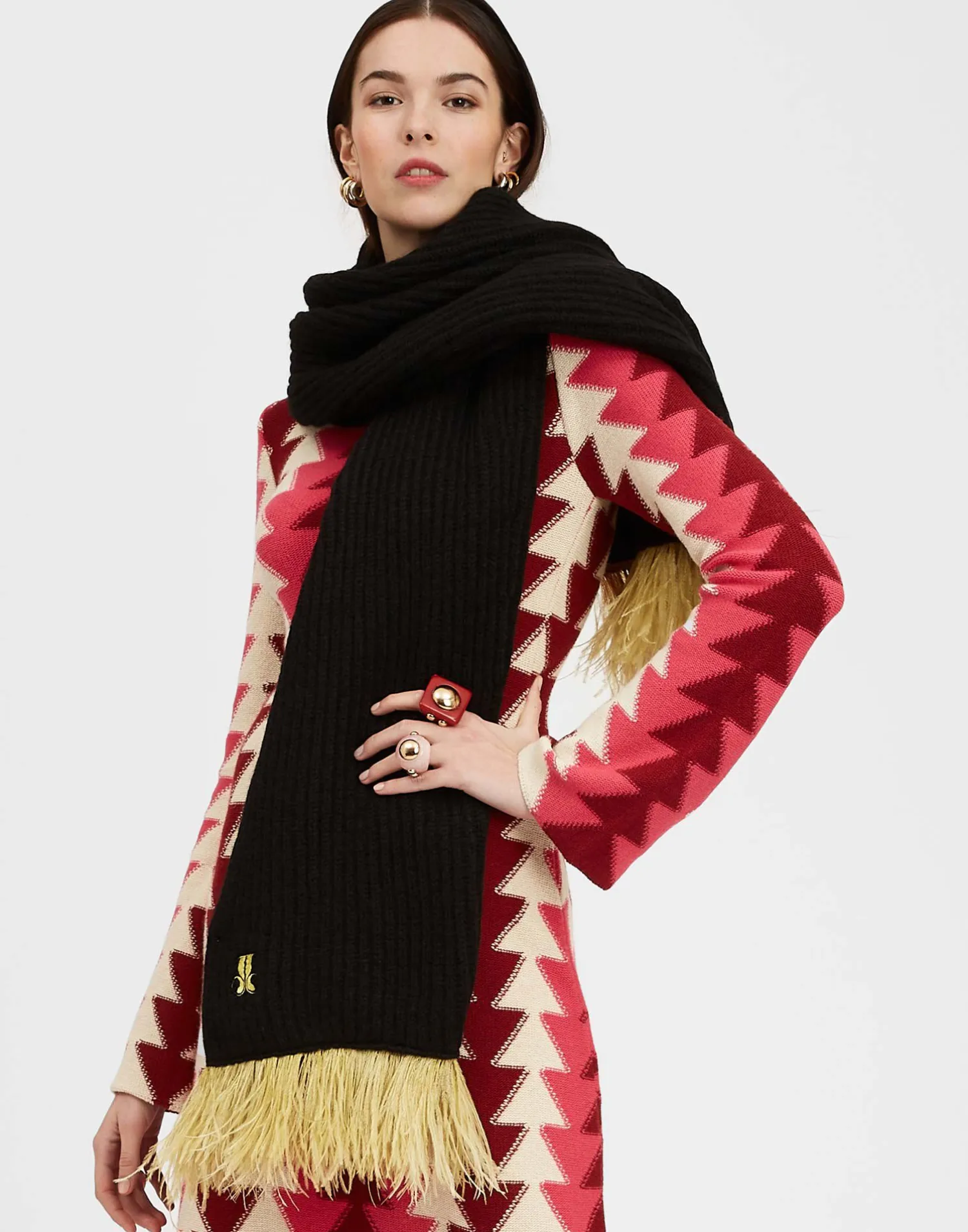 La DoubleJ Foulard E Sciarpe|Accessories<High Kick ScarfAnthracite in Wool With Feathers