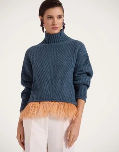 La DoubleJ Maglieria<High Kick SweaterBlue in Wool With Feathers