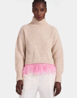 La DoubleJ Maglieria<High Kick SweaterIvory in Wool With Feathers