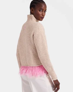 La DoubleJ Maglieria<High Kick SweaterIvory in Wool With Feathers