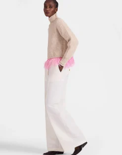 La DoubleJ Maglieria<High Kick SweaterIvory in Wool With Feathers