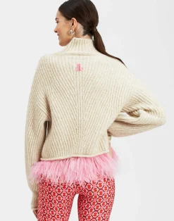 La DoubleJ Maglieria<High Kick SweaterIvory in Wool With Feathers