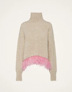 La DoubleJ Maglieria<High Kick SweaterIvory in Wool With Feathers