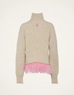 La DoubleJ Maglieria<High Kick SweaterIvory in Wool With Feathers