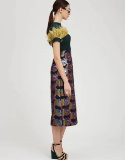 La DoubleJ Maglieria<High Kick TeeGreen in Ribbed Silk Cashmere With Feathers