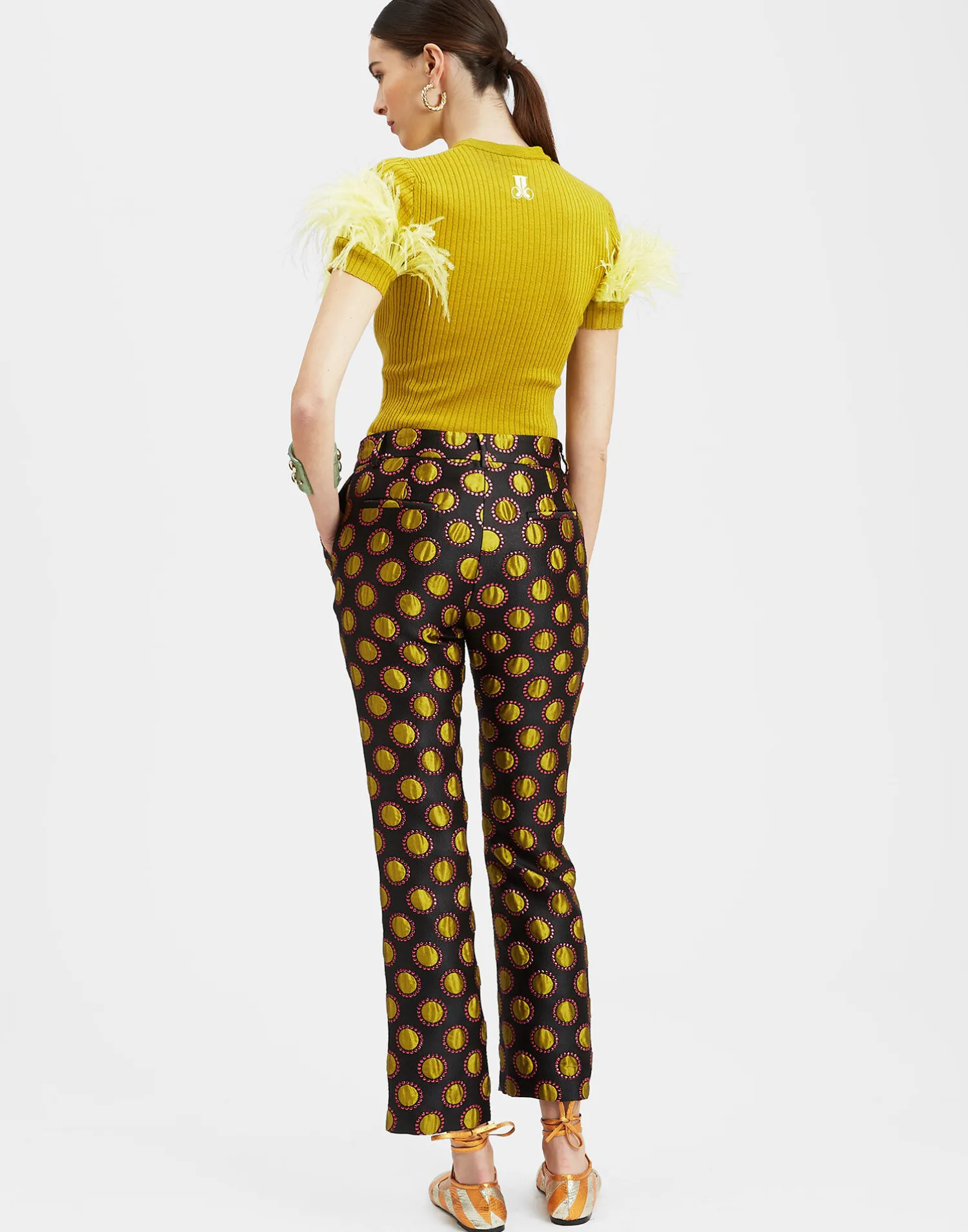 La DoubleJ Maglieria<High Kick TeeLime in Ribbed Silk Cashmere With Feathers
