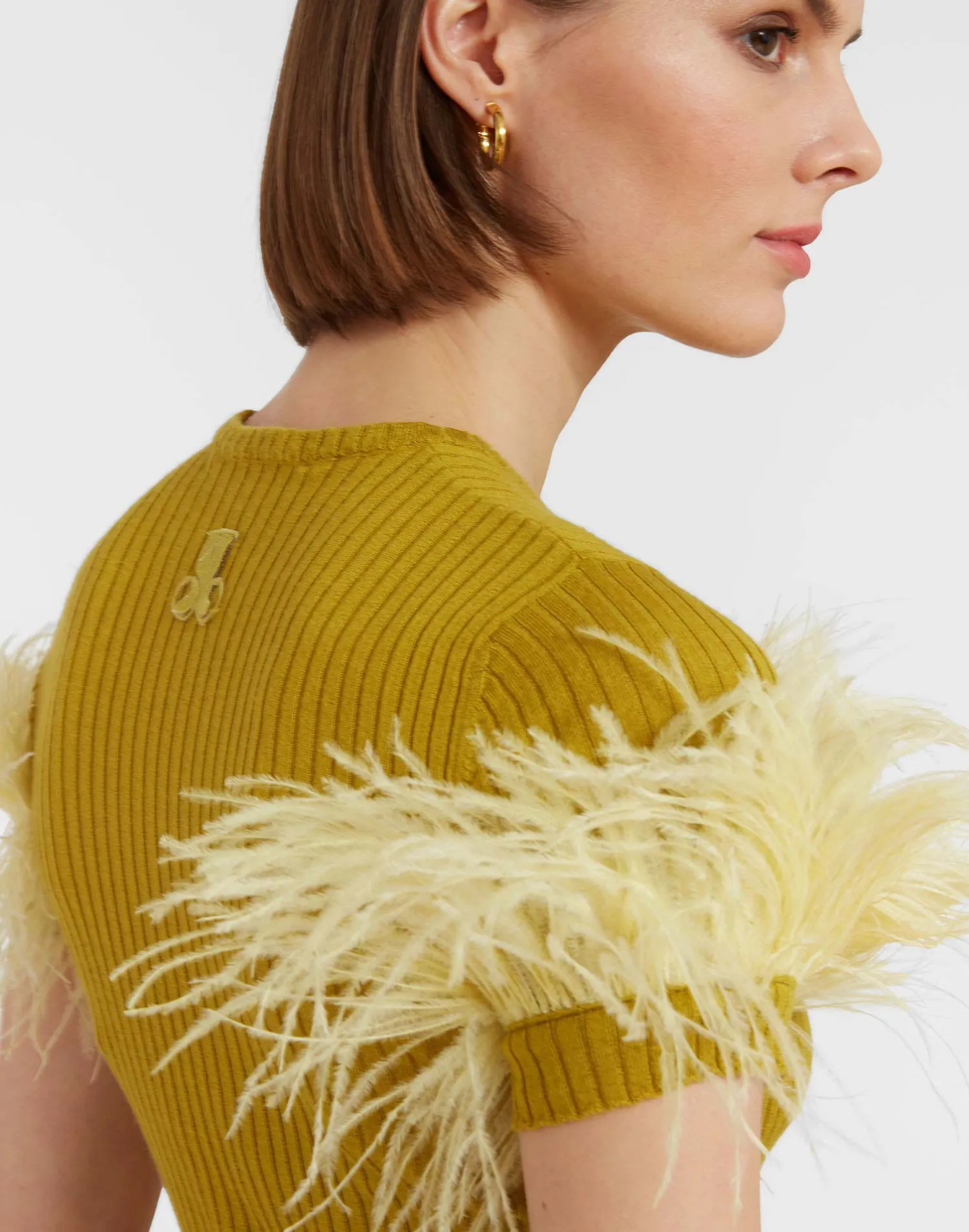 La DoubleJ Maglieria<High Kick TeeLime in Ribbed Silk Cashmere With Feathers