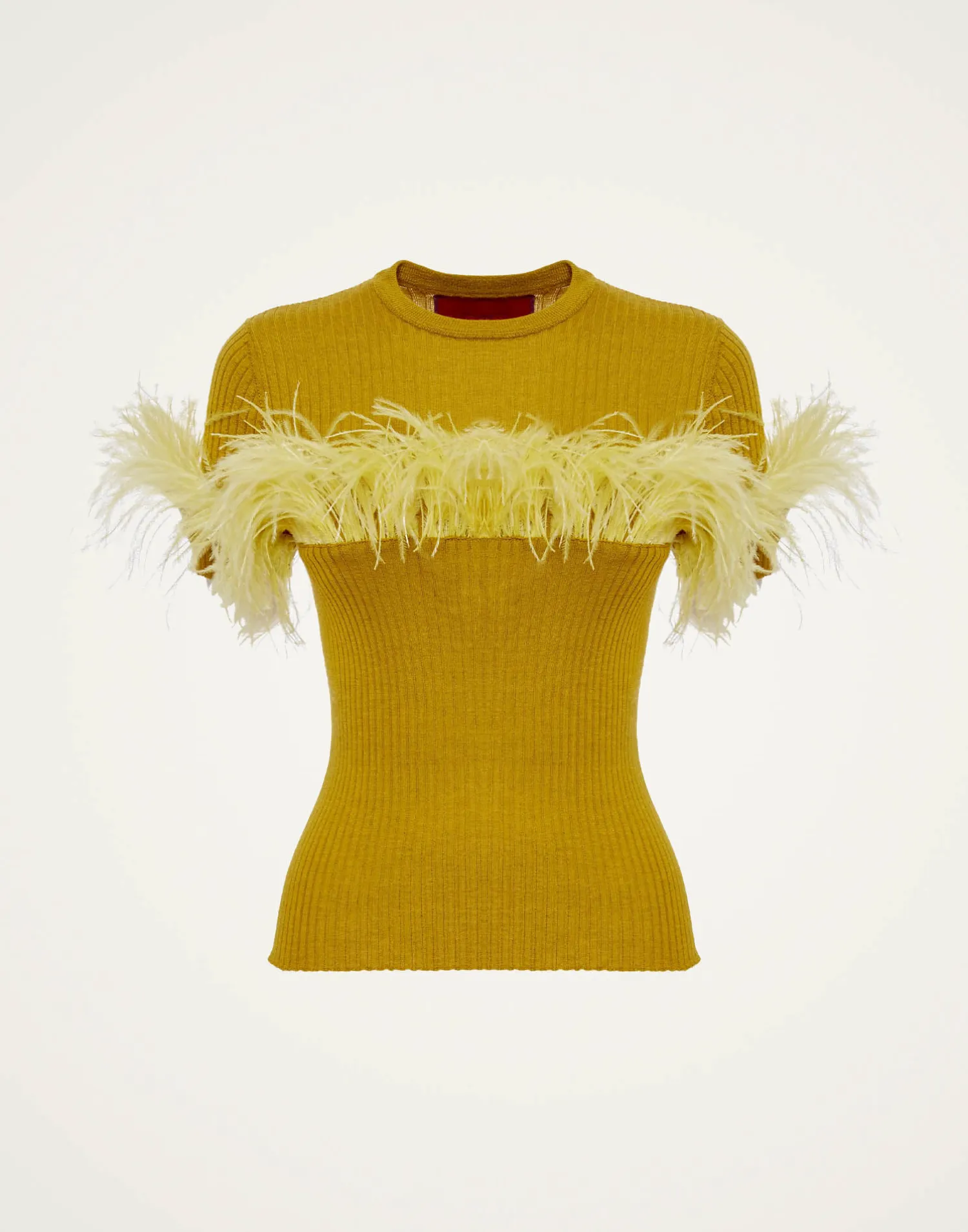 La DoubleJ Maglieria<High Kick TeeLime in Ribbed Silk Cashmere With Feathers