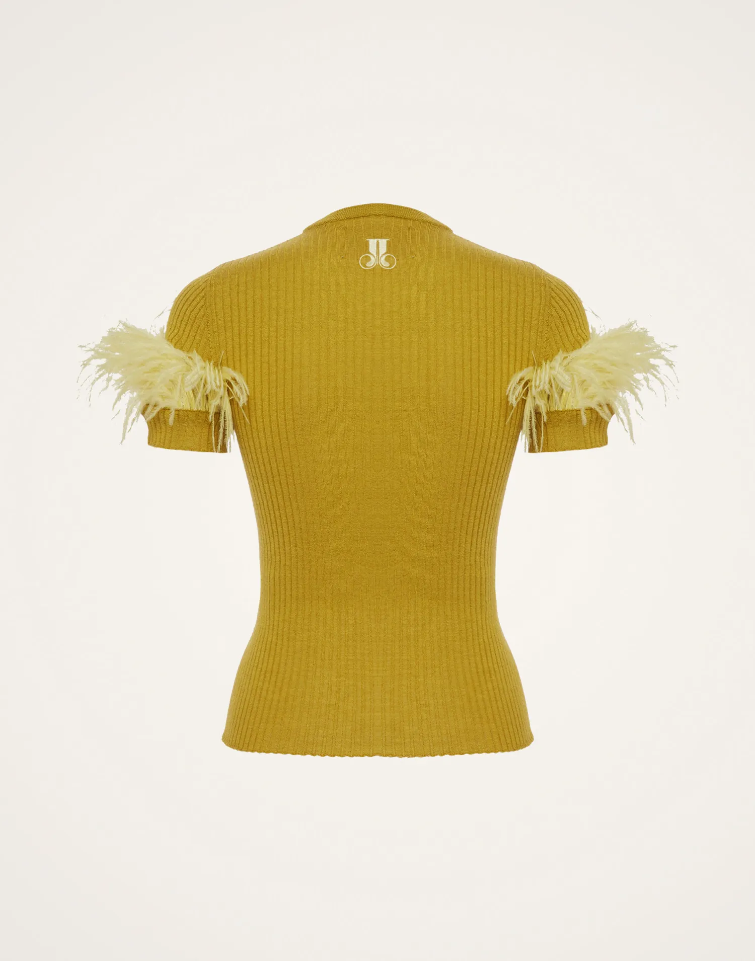 La DoubleJ Maglieria<High Kick TeeLime in Ribbed Silk Cashmere With Feathers