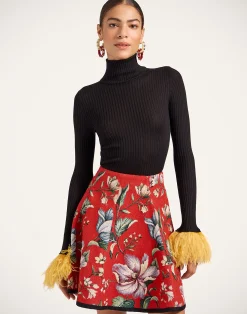 La DoubleJ Maglieria<High Kick TopBlack in Ribbed Silk Cashmere With Feathers