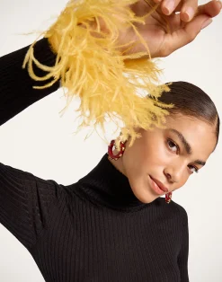 La DoubleJ Maglieria<High Kick TopBlack in Ribbed Silk Cashmere With Feathers