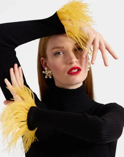 La DoubleJ Maglieria<High Kick TopBlack in Ribbed Silk Cashmere With Feathers