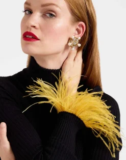 La DoubleJ Maglieria<High Kick TopBlack in Ribbed Silk Cashmere With Feathers