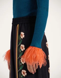 La DoubleJ Maglieria<High Kick TopBlue in Ribbed Silk Cashmere With Feathers