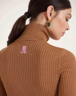 La DoubleJ Party Dressing<High Kick TopCamel in Ribbed Silk Cashmere With Feathers