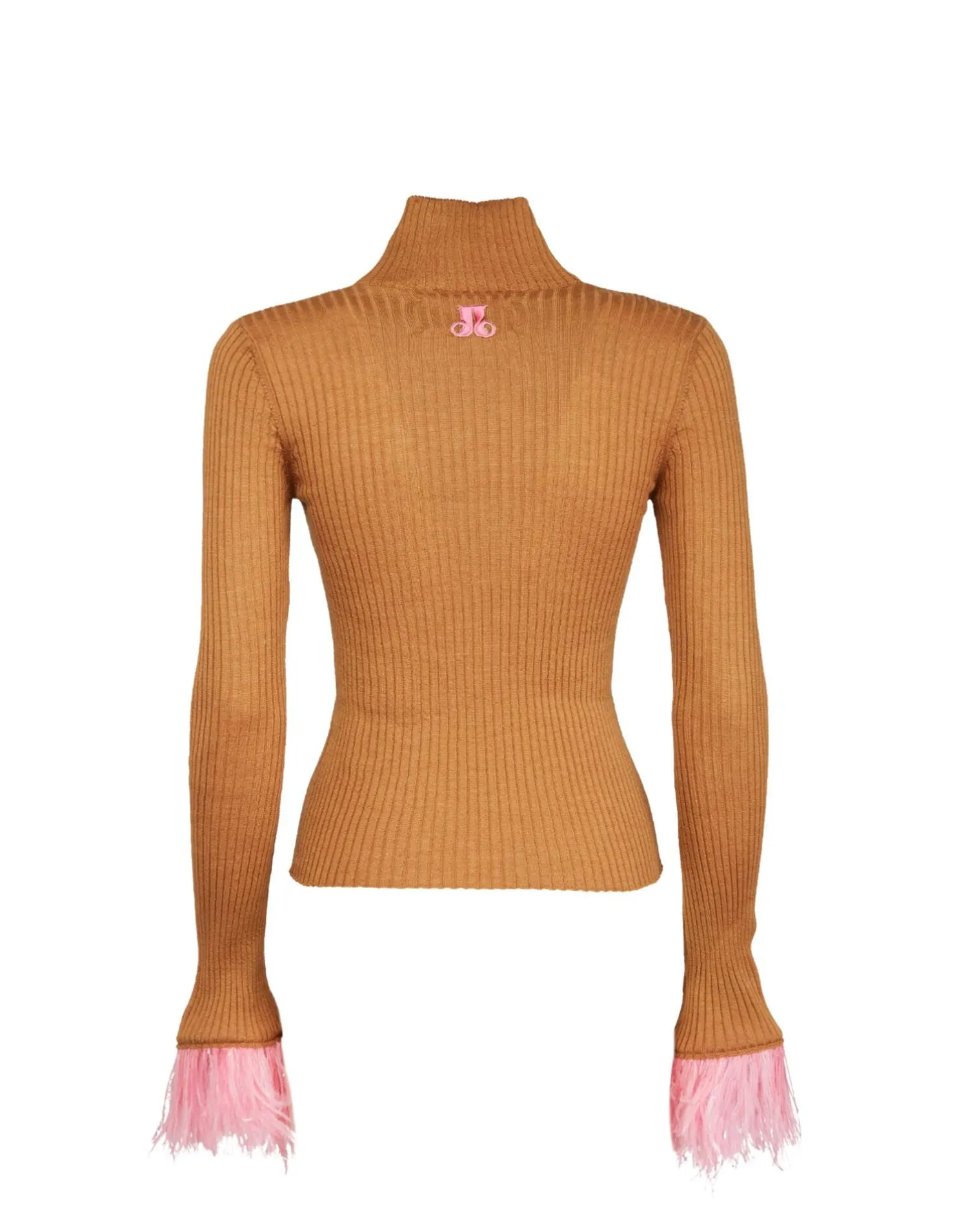 La DoubleJ Party Dressing<High Kick TopCamel in Ribbed Silk Cashmere With Feathers