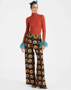 La DoubleJ Maglieria<High Kick TopOrange in Ribbed Silk Cashmere With Feathers