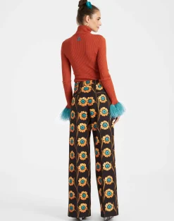 La DoubleJ Maglieria<High Kick TopOrange in Ribbed Silk Cashmere With Feathers