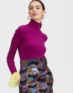 La DoubleJ Maglieria<High Kick TopPurple in Ribbed Silk Cashmere With Feathers