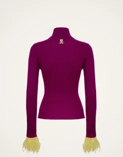 La DoubleJ Maglieria<High Kick TopPurple in Ribbed Silk Cashmere With Feathers