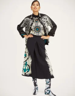 La DoubleJ Capispalla<Iris Shirt JacketMix Tiles Plac&eacute;e Black in Twill