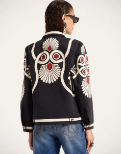 La DoubleJ Capispalla<JJ Jean JacketMedallion Plac&eacute;e Black in Denim