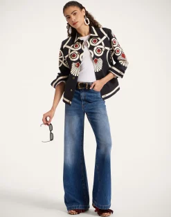 La DoubleJ Capispalla<JJ Jean JacketMedallion Plac&eacute;e Black in Denim