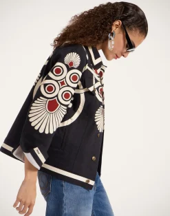 La DoubleJ Capispalla<JJ Jean JacketMedallion Plac&eacute;e Black in Denim