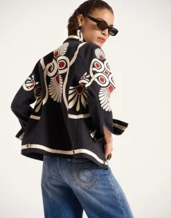 La DoubleJ Capispalla<JJ Jean JacketMedallion Plac&eacute;e Black in Denim