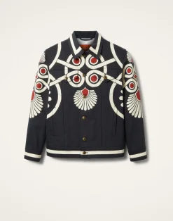 La DoubleJ Capispalla<JJ Jean JacketMedallion Plac&eacute;e Black in Denim
