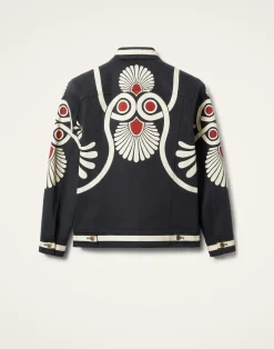 La DoubleJ Capispalla<JJ Jean JacketMedallion Plac&eacute;e Black in Denim