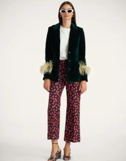 La DoubleJ Capispalla<Keaton JacketBlue Petrol in Velvet With Feathers
