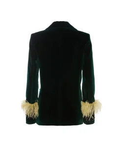 La DoubleJ Capispalla<Keaton JacketBlue Petrol in Velvet With Feathers