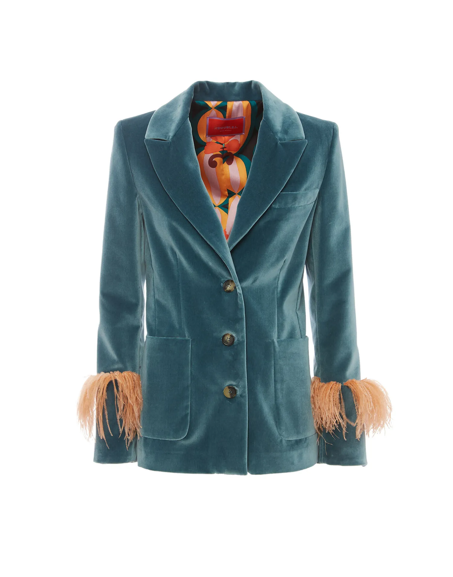 La DoubleJ Capispalla<Keaton JacketLight Blue in Velvet With Feathers
